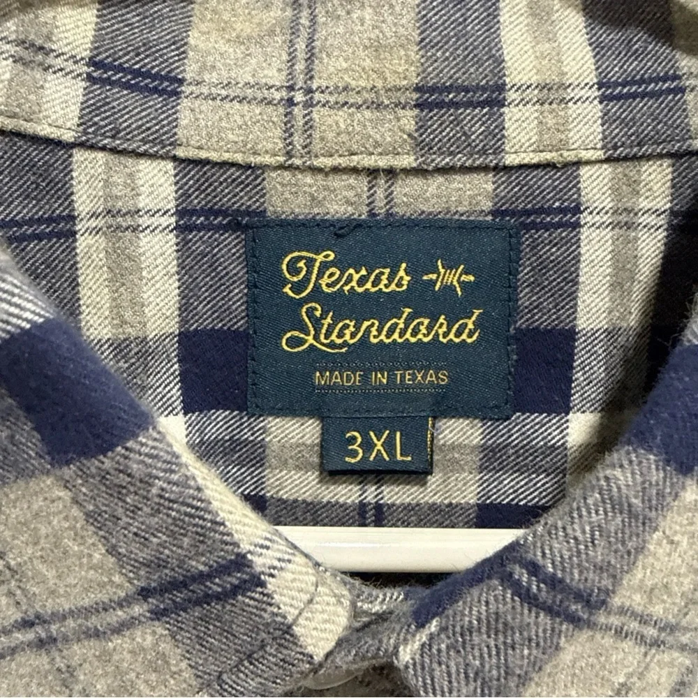 Texas Standard Size 3XL Flannel Button Down Shirt Blue Gray Plaid
